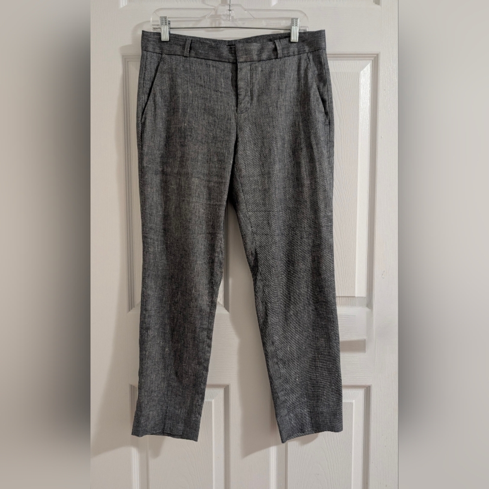 Banana Republic Avery Linen Cotton Pants Blue White Textured Straight Leg Size 4